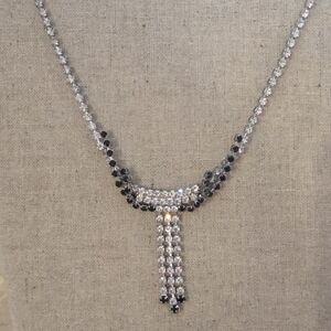 Vintage Black & Clear Rhinestone Y-Drop Necklace | Mid Century Glam